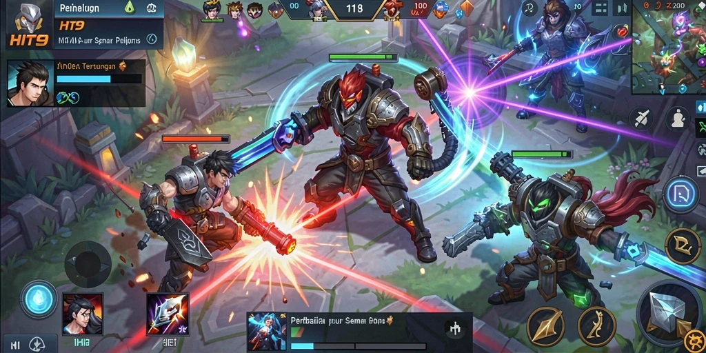Tampilan gameplay seru dan dinamis dari HIT9 saat pertarungan antar tim.