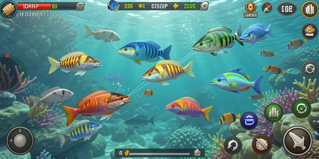 Tampilan gameplay seru di IDRRP dengan berbagai ikan yang menunggu untuk ditangkap.