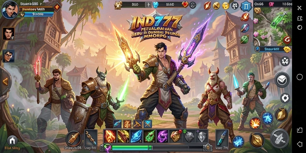 Screenshot gameplay IND777 menampilkan karakter dalam pertempuran epik di dunia MMORPG.