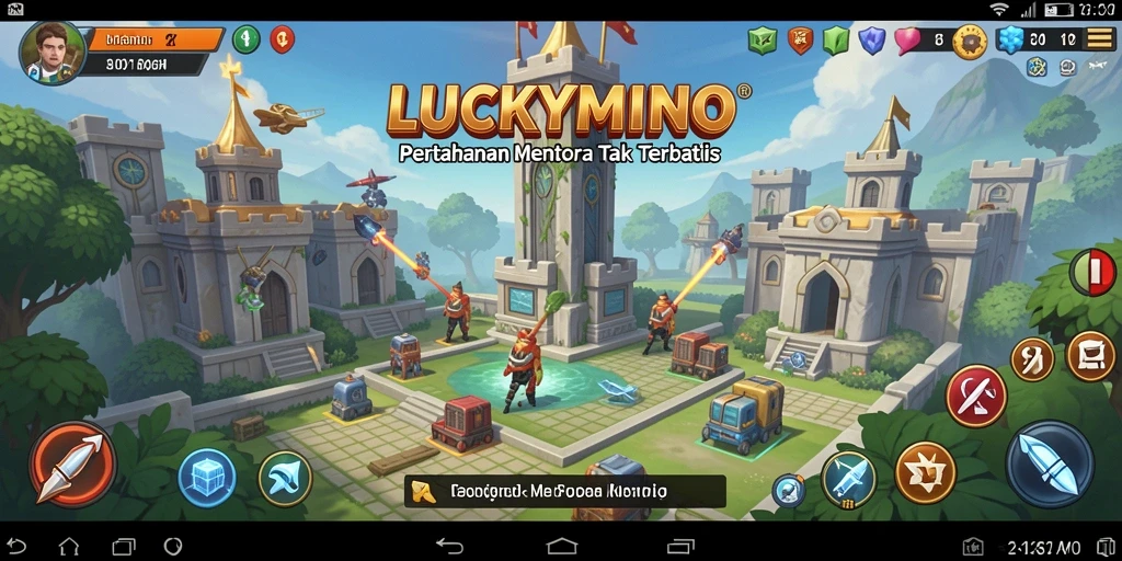 Tampilan gameplay strategis dalam LUCKYMINO Tower Defense.