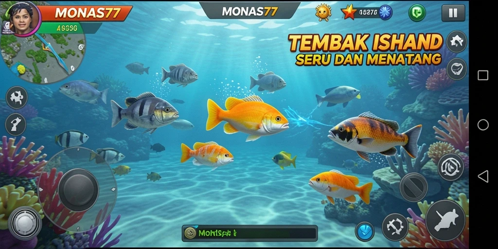 Tampilan menarik dari gameplay MONAS77 saat menembak ikan.