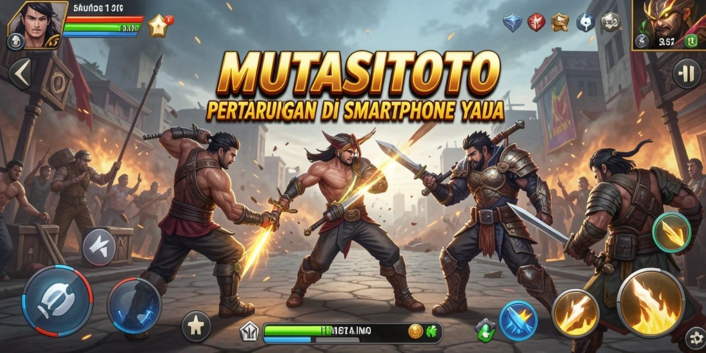 Screenshot utama dengan aksi pertarungan seru dari MUTASITOTO.