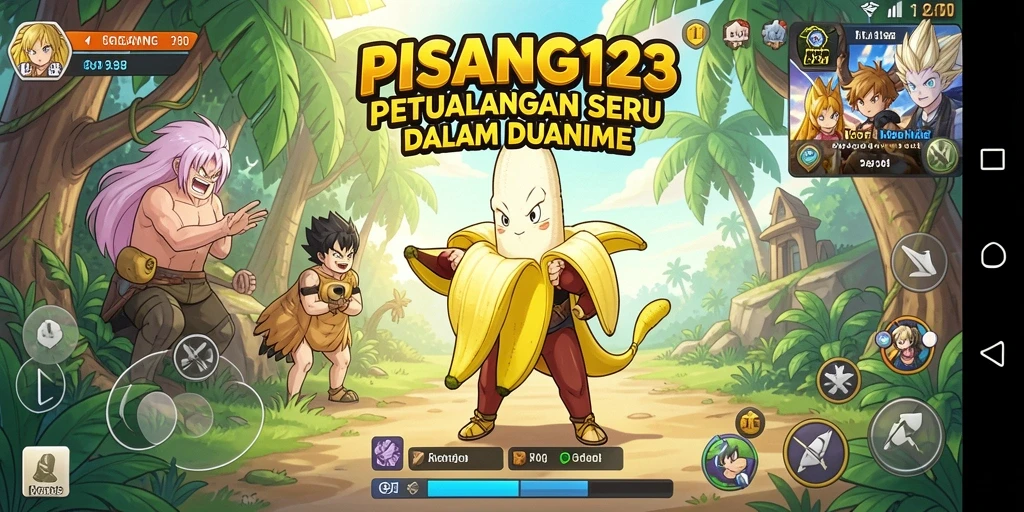 Tampilan gameplay seru PISANG123 dengan karakter anime menarik.