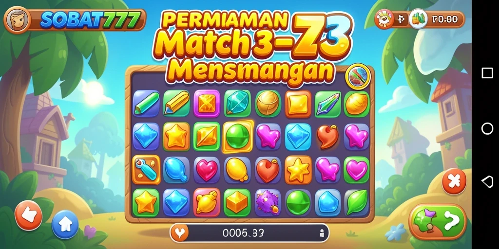 Tampilan gameplay SOBAT777 dengan tantangan Match-3 yang menarik.