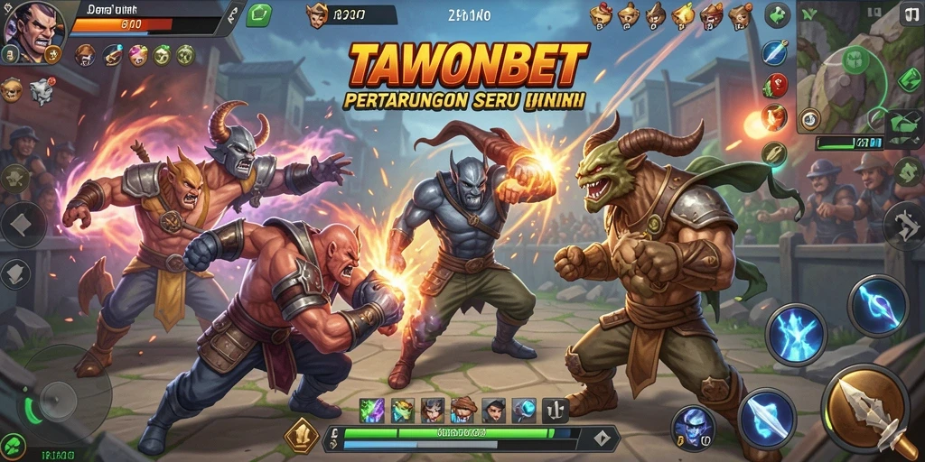 Screenshot menunjukkan pertarungan intens di arena TAWONBET.