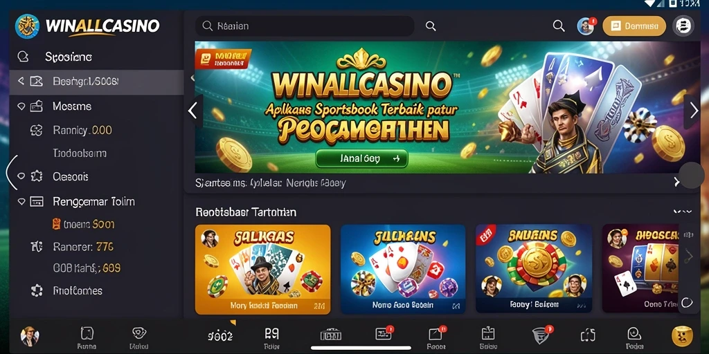 Screenshot gameplay <strong>WINALLCASINO</strong> yang menunjukkan berbagai opsi taruhan olahraga.