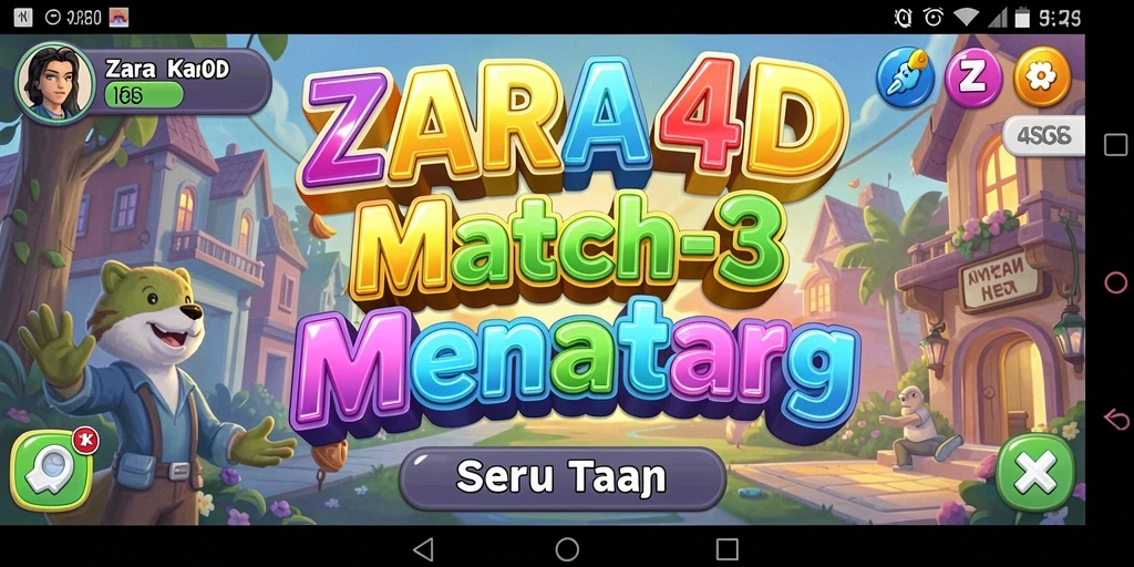 Screenshot gameplay ZARA4D menampilkan aksi Match-3 yang mengasyikkan.